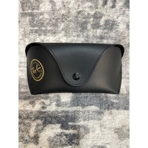 Ray-Ban Sunglasses Case Black Textured Leather Snap Pouch Luxottica Gold Logo